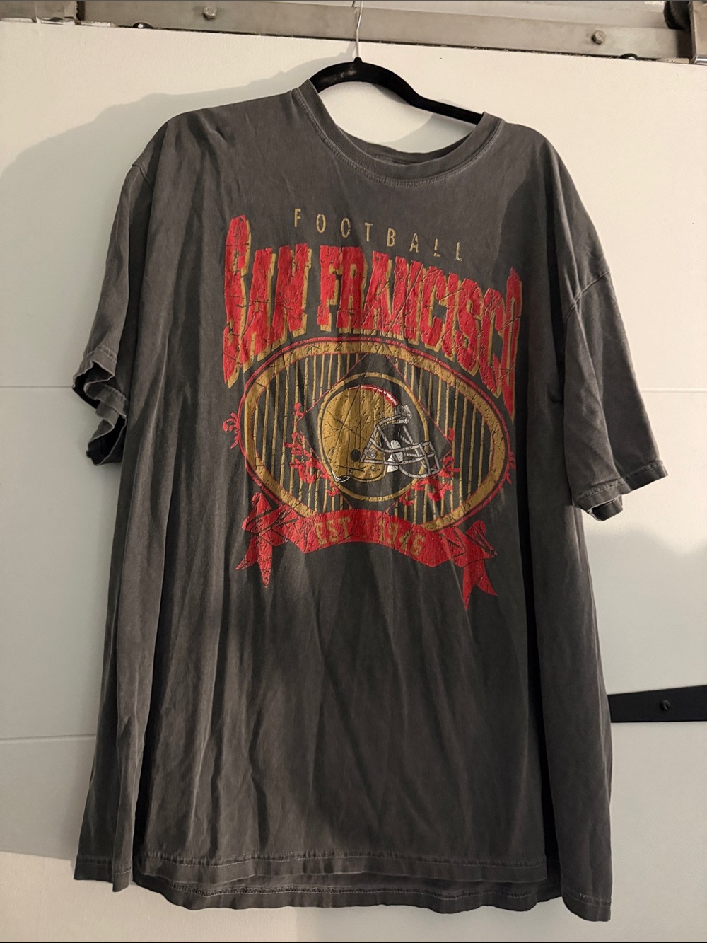 Comfort Colors San Francisco Football Tee - Gray with Red & Gold Print